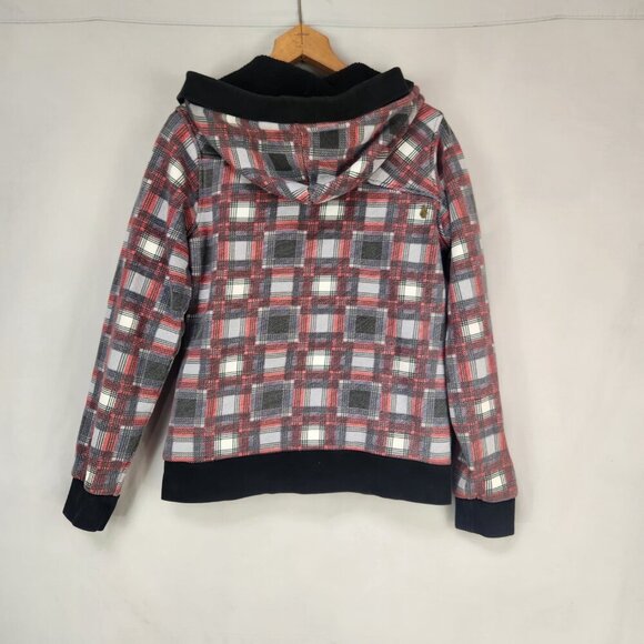 Volcom Zip Up Hoodie Women's Med Plaid Fleece Lined Red Black Street Wear Heavy - Picture 2 of 7